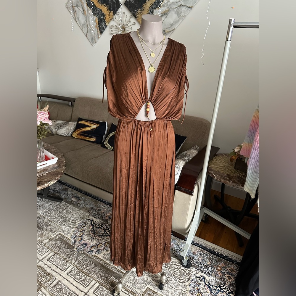 NWT ZARA Elegant Brown Maxi Dress